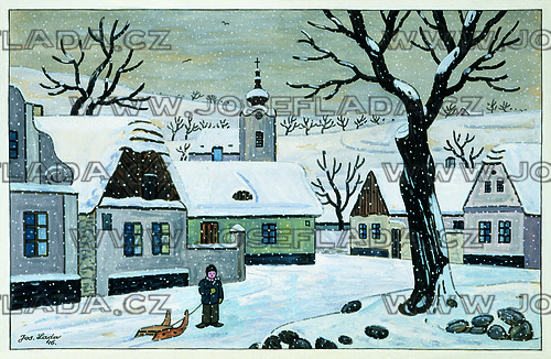 Chlapec se sáňkami (Zimní krajina) 1946